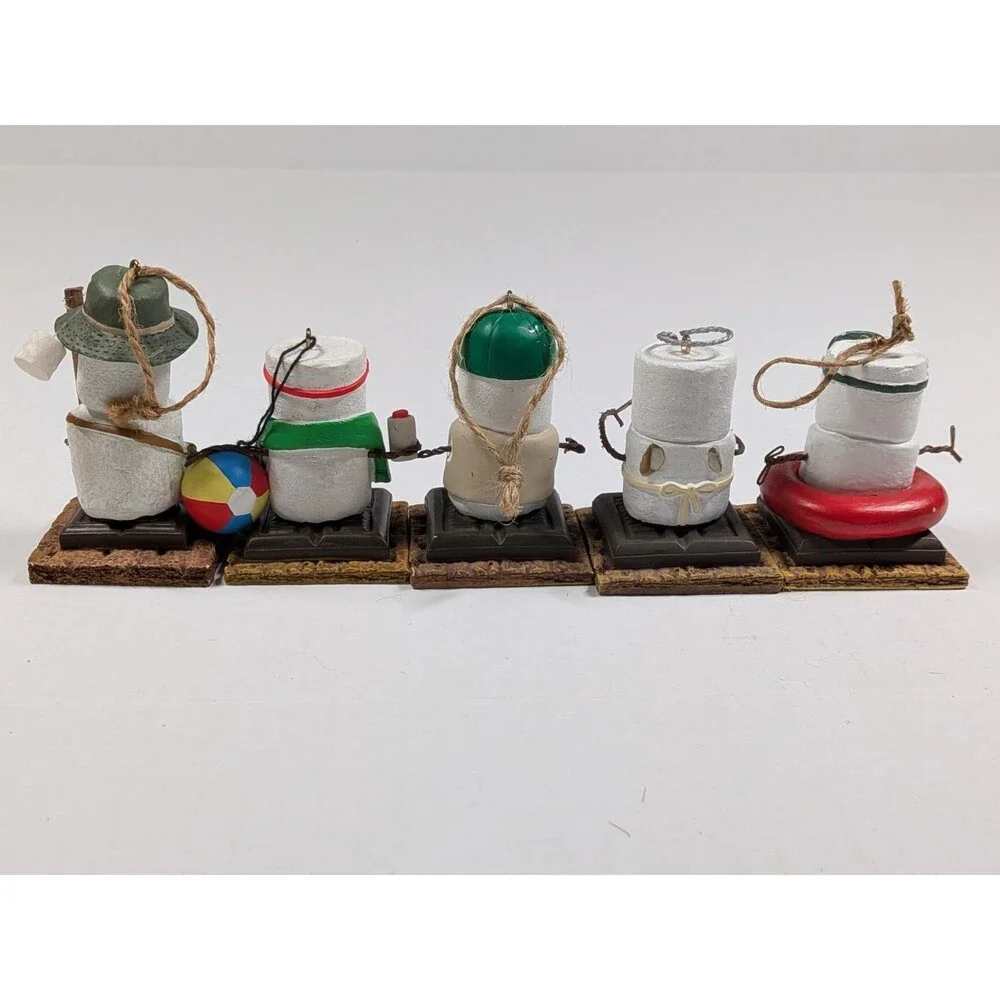 S’mores Original Christmas Snowman Ornaments Lot of 5 NEEDS TLC, Missing Broken
